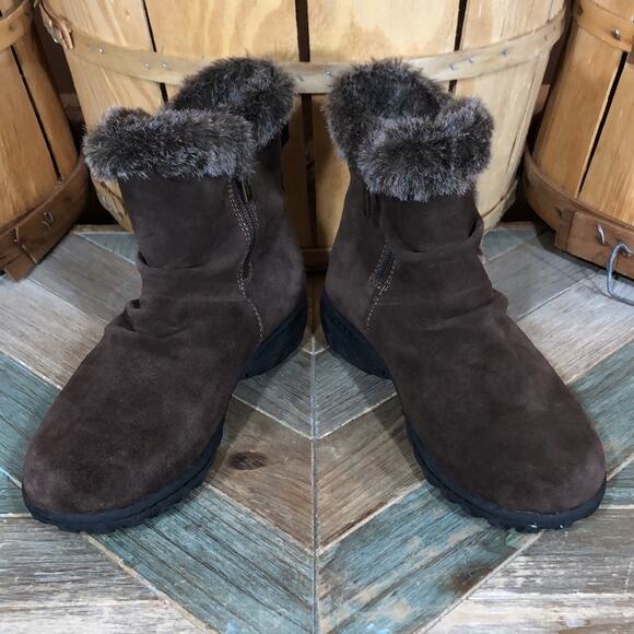 Khombu Lisa Brown Suede Faux Fur Insulated Zip-Up Ankle Booties Womens Size 7 - Picture 7 of 12